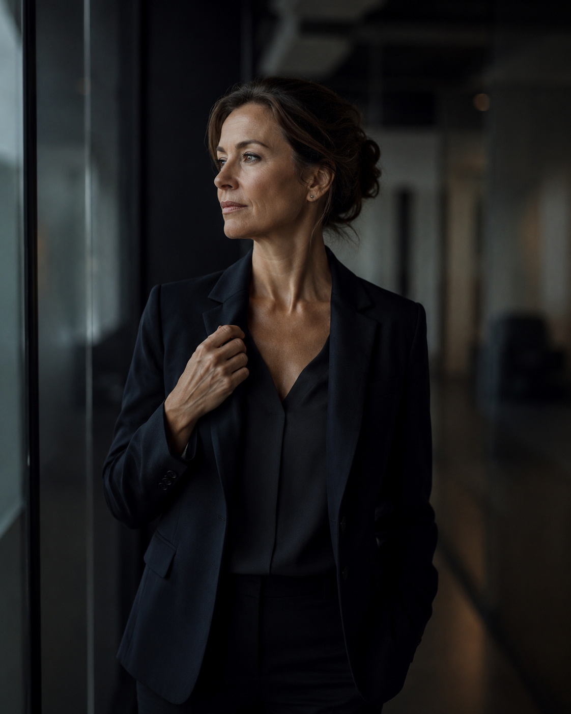 Haltung ist keine Position Körperhaltung und Nervensystem – aufrechte Frau vor einem Konferenzraum
